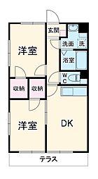 東武野田線 塚田駅 徒歩7分の賃貸アパート 2階2DKの間取り