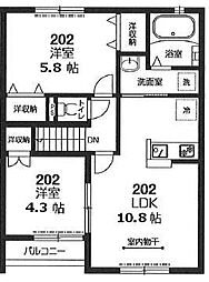メゾンドールVII 2階2LDKの間取り