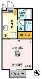 関東鉄道常総線 水海道駅 徒歩4分の賃貸アパート 1階1Kの間取り