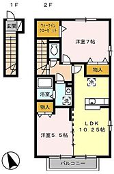 グランドソレーユ　B 2階2LDKの間取り