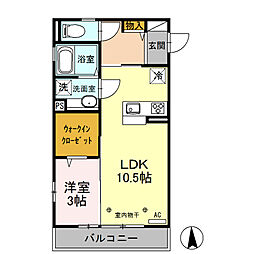 グラン・ブルーエスターテ矢中 2階1LDKの間取り