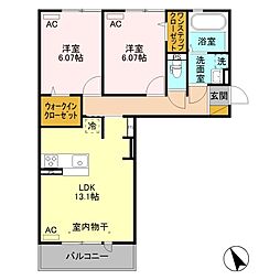 クレアシオン城北 3階2LDKの間取り