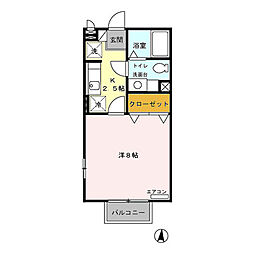 ローレルコート　III 2階1Kの間取り