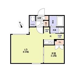 トライム早稲田鶴巻町 1階1LDKの間取り