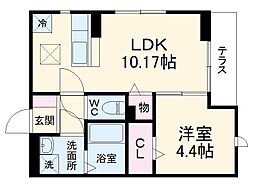フラーリッシュ 2階1LDKの間取り