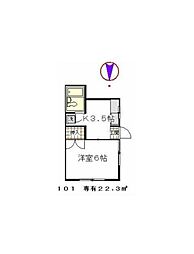 上野原ハイツ 1Kの間取図画像