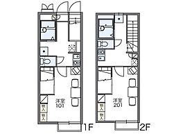 JR東海道本線 幸田駅 バス5分 幸田小学校前下車 徒歩6分の賃貸アパート 2階1Kの間取り