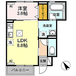 名鉄常滑線 太田川駅 徒歩14分の賃貸アパート 1階1LDKの間取り