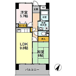 名古屋市営鶴舞線 原駅 徒歩3分の賃貸マンション 9階2DKの間取り