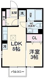 ｅｖｅｒｇｒｅｅｎ 1階1LDKの間取り