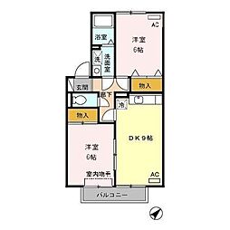 ウィング青山II 2階2DKの間取り