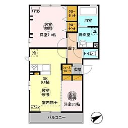 JR常磐線 水戸駅 バス11分 吉沢小学校前（関鉄バス）下車 徒歩7分の賃貸アパート 2階2DKの間取り