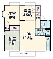クレスト陽光台　A棟 1階3LDKの間取り