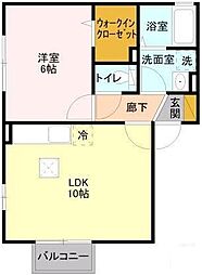 パインII 2階1LDKの間取り
