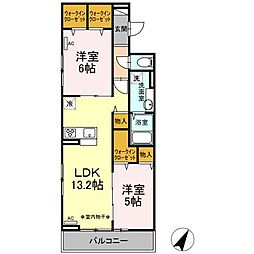JR常磐線 金町駅 徒歩12分の賃貸アパート 3階2LDKの間取り