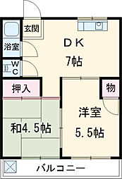 つがね荘 2階2DKの間取り