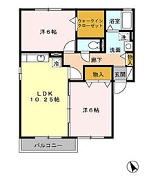名鉄名古屋本線 男川駅 徒歩20分の賃貸アパート 2階2LDKの間取り