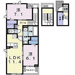 小田急小田原線 町田駅 バス26分 忠生三丁目下車 徒歩4分の賃貸アパート 3階2LDKの間取り