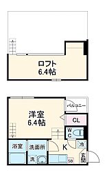 ハーモニーテラス塩釜口 1階1Kの間取り