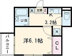 タウンフィールドIIA 2階1Kの間取り