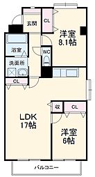 名古屋市営鶴舞線 植田駅 徒歩23分の賃貸マンション 5階2LDKの間取り