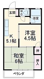 コーポこひつじ 1階2Kの間取り