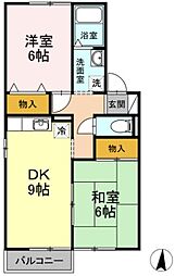 サニーコート　A棟 2階2DKの間取り
