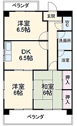 リバーサイド雅 4階3DKの間取り