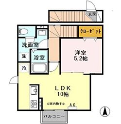 JR青梅線 牛浜駅 徒歩13分の賃貸アパート 2階1LDKの間取り