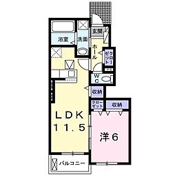 JR東海道本線 三ケ根駅 徒歩9分の賃貸アパート 1階1LDKの間取り