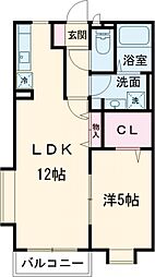 ボヌール 2階1LDKの間取り