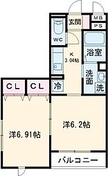 セジュール西台2 2階2Kの間取り
