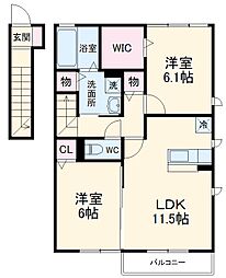 アヴニール　Ｂ 2階2LDKの間取り