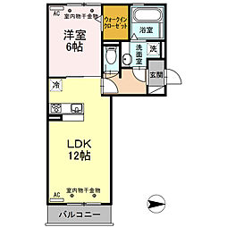 ガーネット 203 2階1LDKの間取り
