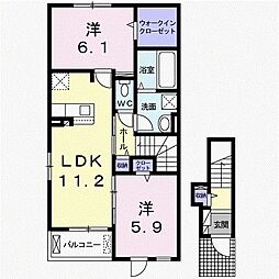 プリート新知Ｂ 2階2LDKの間取り