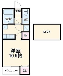 セザンヌ牛久保 1階ワンルームの間取り
