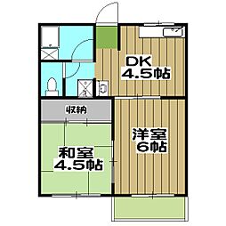 ハイツ野村 2階2DKの間取り