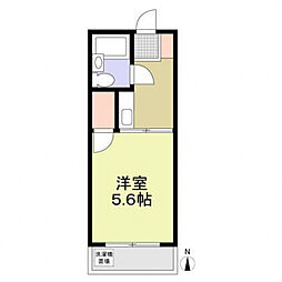スカイブルー80 2階1Kの間取り
