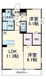 JR南武線 矢向駅 徒歩16分の賃貸アパート 2階2LDKの間取り