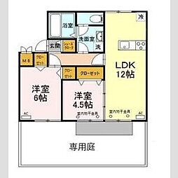 ロイヤル竹田 1階2LDKの間取り