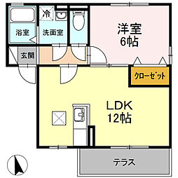 シエルコートII 1階1LDKの間取り
