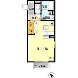 ルミエール和田橋 1階ワンルームの間取り