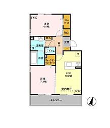 オランジュＢ 2階2LDKの間取り