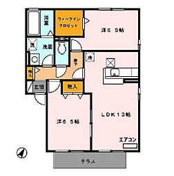 ベルジェII 1階2LDKの間取り