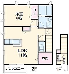 西武池袋線 所沢駅 徒歩8分の賃貸アパート 2階1LDKの間取り