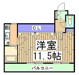 カーサ花園 2階1Kの間取り