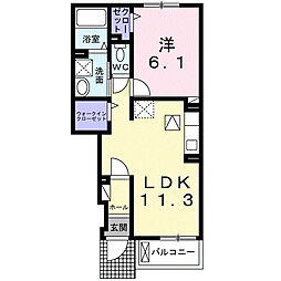 グレイスII 1階1LDKの間取り