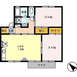 JR東海道本線 三ケ根駅 徒歩9分の賃貸アパート 1階2LDKの間取り