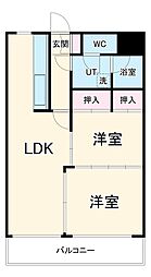 名古屋市営鶴舞線 植田駅 徒歩9分の賃貸マンション 4階2LDKの間取り