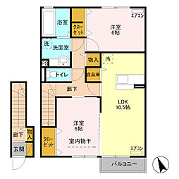 ブレシア カツラ　II 2階2LDKの間取り